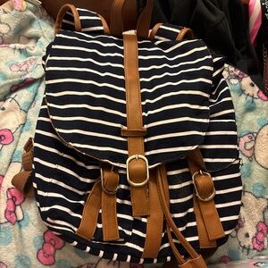 Striped Navy and Tan Backpack